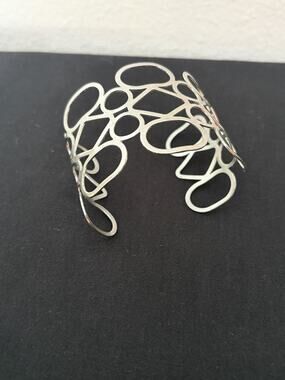 Spiral Chunky Circles Cuff Bracelet Silver Tone Unique Statement Piece Bohemian